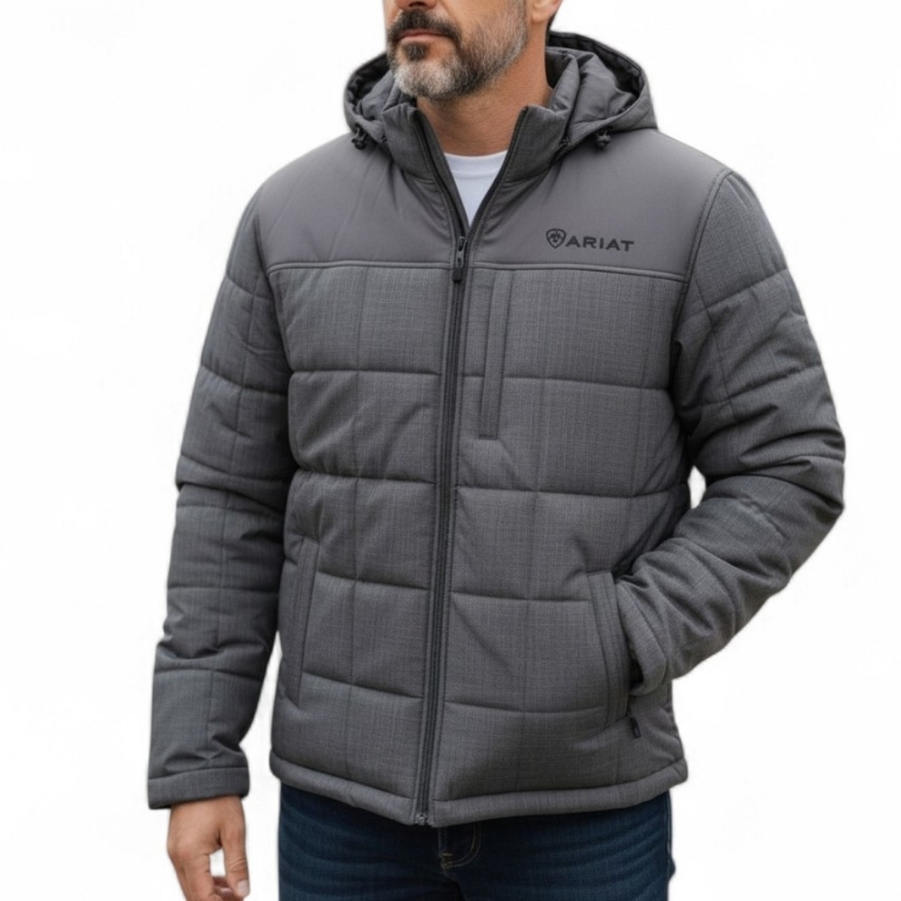 Ariat Men's Dark Gray Quilted Hooded Puffer Jacket Large Soft Lining